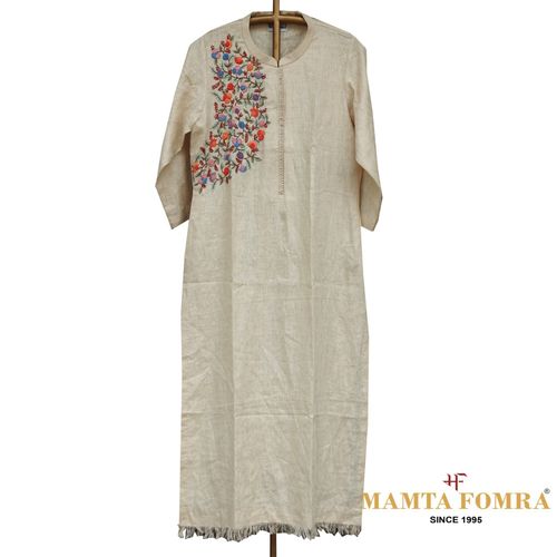 Off - White  Linen Hand Embroidered Kurta