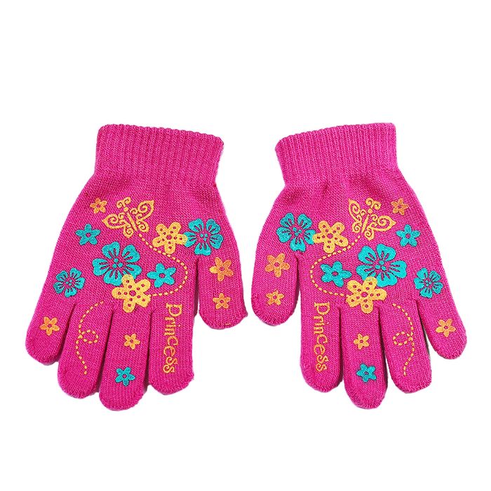 PRINCESS RUBBER DECAL PRINTED KNITTED NOVELTY GLOVES TEXTILE