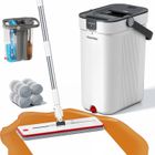 SM002-32B Mop and Bucket Set, Flat Mop and Bucket System with Separate Dirty and Clean Water, 3-Compartment Wall Cleaner Mop, Flat Mops for Floor Cleaning