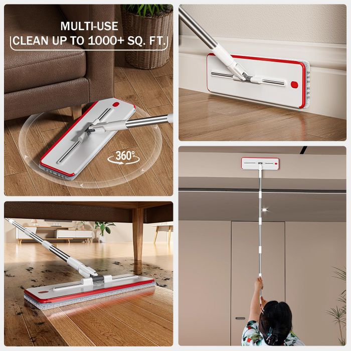 SM002-32B Mop and Bucket Set, Flat Mop and Bucket System with Separate Dirty and Clean Water, 3-Compartment Wall Cleaner Mop, Flat Mops for Floor Cleaning