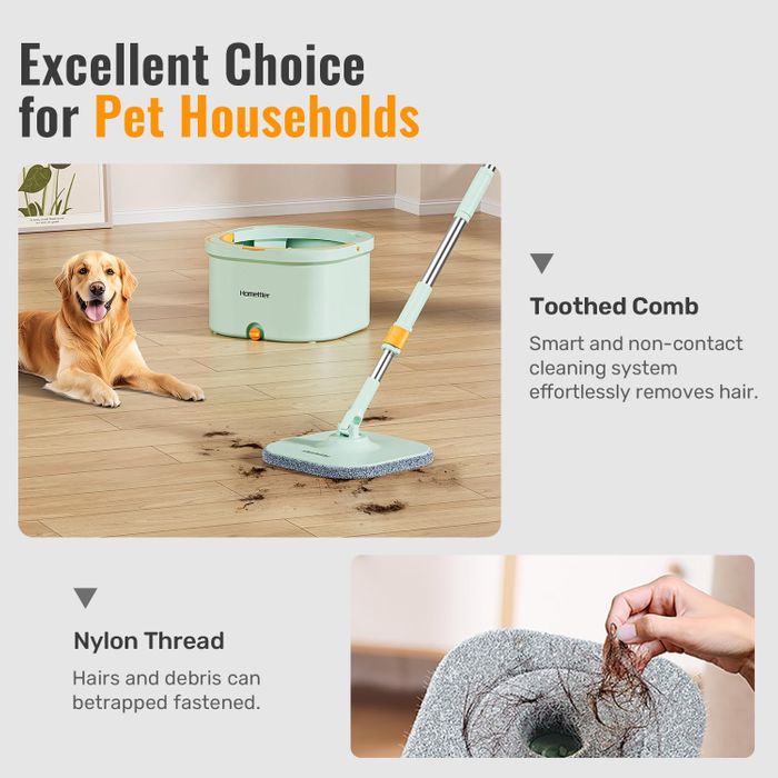 CW002 Spin Mop and Bucket Set with Detachable Inner Mop Bucket, Mops and Buckets for Floor Cleaning