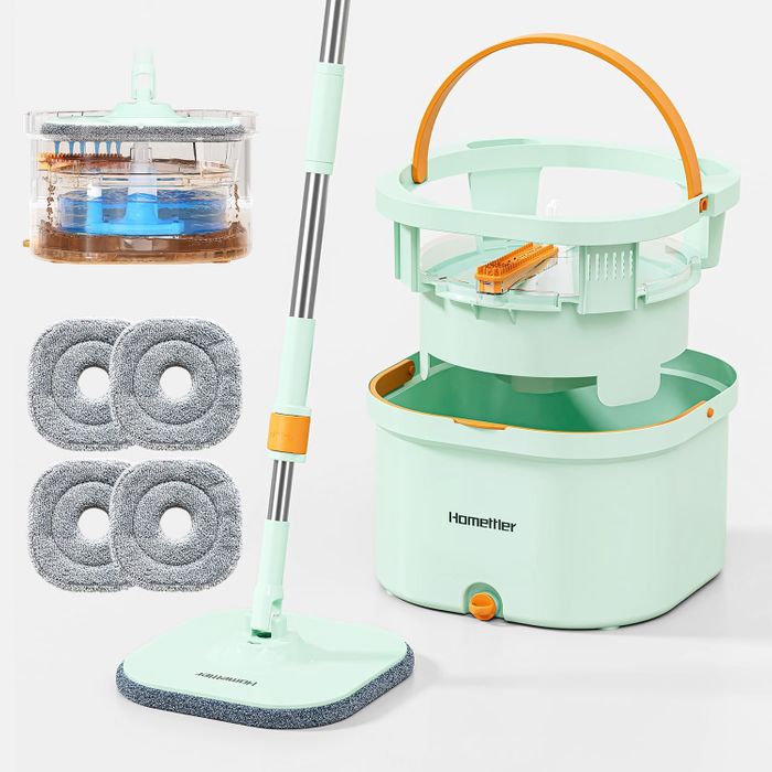 CW002 Spin Mop and Bucket Set with Detachable Inner Mop Bucket, Mops and Buckets for Floor Cleaning