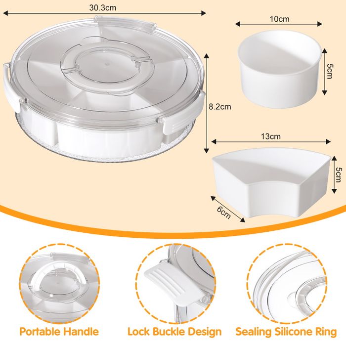 6 Compartments Divided Serving Snack Tray