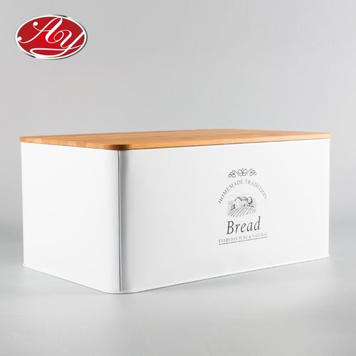 Wood Lid Domestic Kitchen Baking Bakery Rectangle Bread Metal Large Tin Box