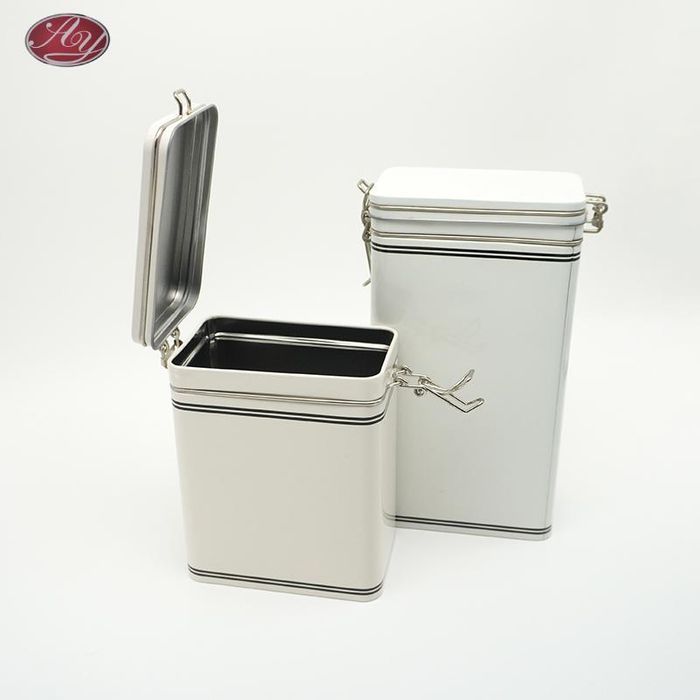 White Simplicity Coffee Powder Gift Tea Baking Kitchen Rectangle Metal Tin Can