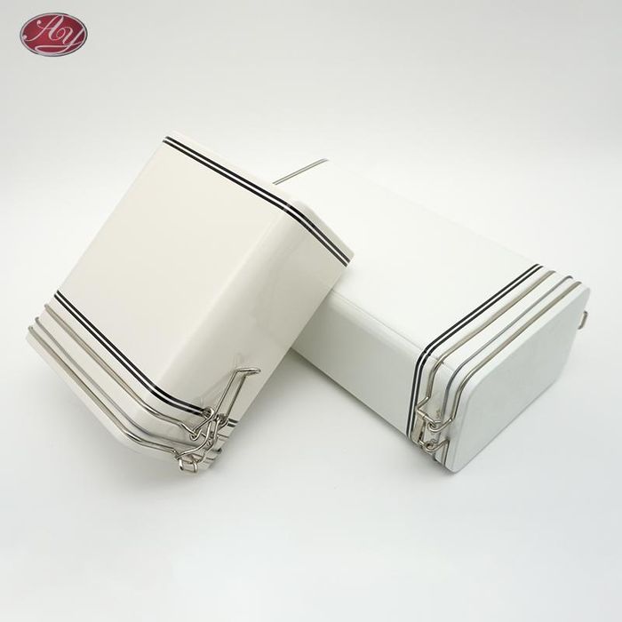 White Simplicity Coffee Powder Gift Tea Baking Kitchen Rectangle Metal Tin Can