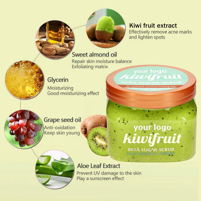 OEM ODM Candy Body Scrub That Is Lotion Shower Gel Colorful Anti Acne Exfoliating Kiwi Fruit Body Sugar Scrub