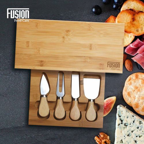 Bamboo & Stainless Steel Cheese Board Set
