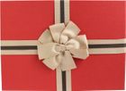 Cream Box with Red Lid, Chololate Brown Interior and Striped Decorative Bow Ribbon