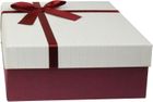 Textured Burgundy Box with Cream Lid, Satin Decorative Ribbon