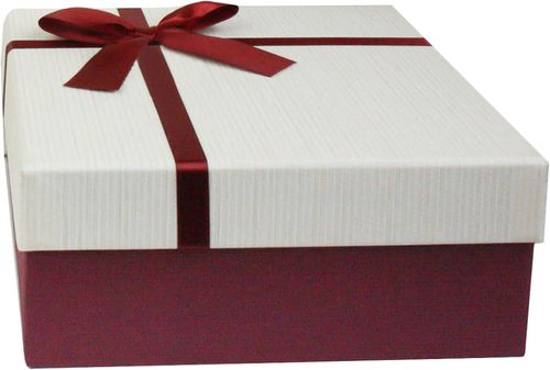 Textured Burgundy Box with Cream Lid, Satin Decorative Ribbon