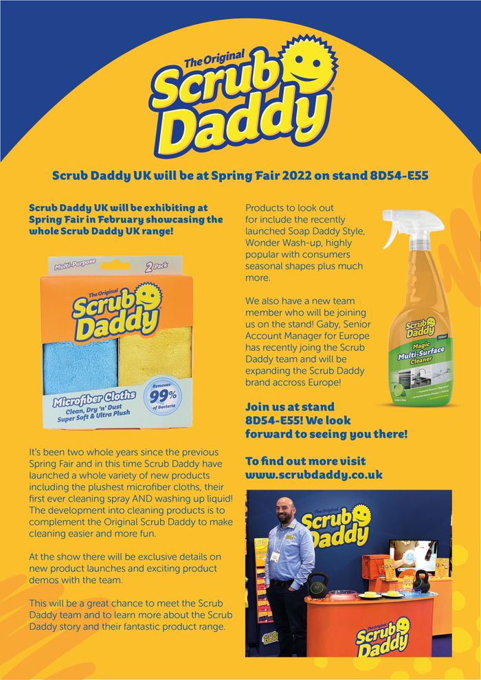 Scrub Daddy UK will be at Spring Fair 2022 on stand 8D54-E55