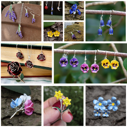 Silver-Plated Enamel Flower Jewellery