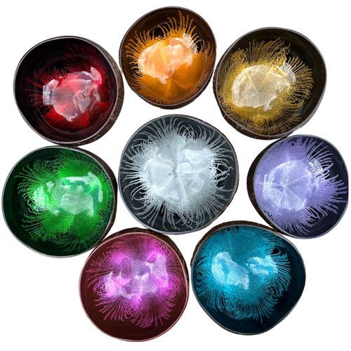 Feather painted Lacquered Coconut Bowls