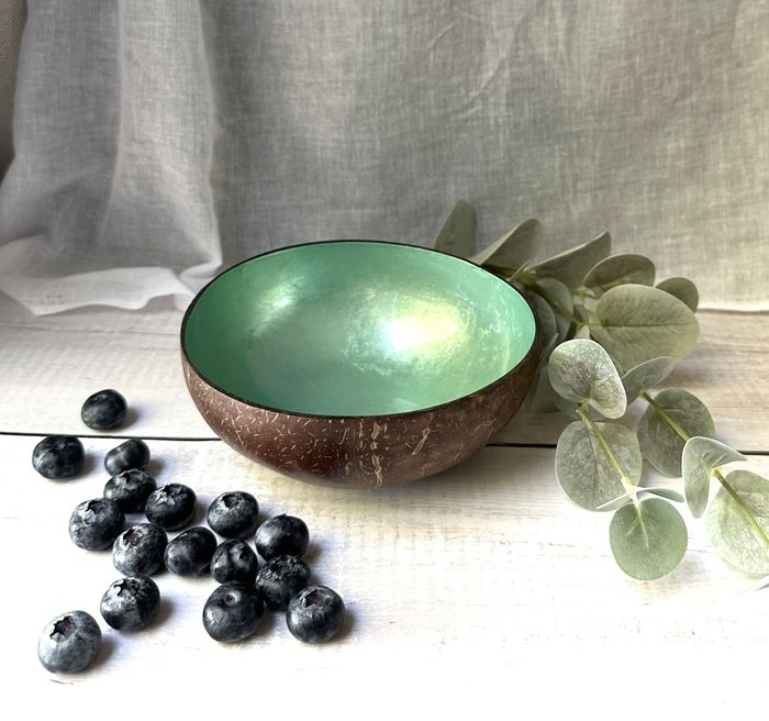 Silver Leaf Coloured Lacquer Coconut Bowls (Vintage)