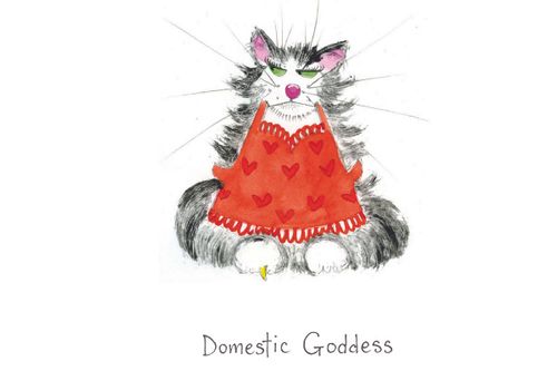 Domestic goddess cat greeting card