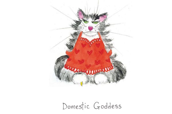 Domestic goddess cat greeting card