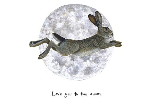 Hare and moon countryside greetings card