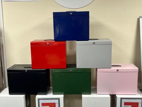 Metal File Boxes Assorted Colours Made in the UK