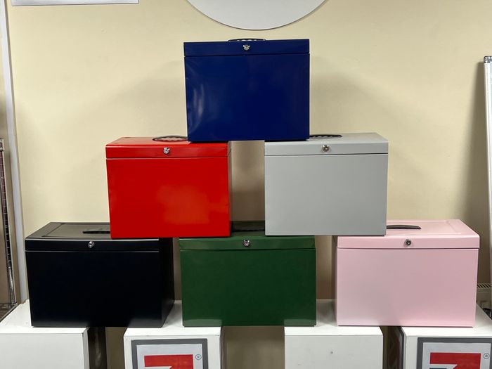 Metal File Boxes Assorted Colours Made in the UK