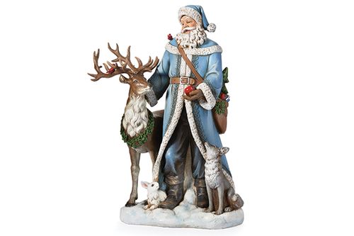 Blue Coat Santa with Deer and White Fox