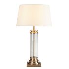 Pedestal Table Lamp - Antique Brass, Glass & Cream Fabric