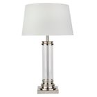 Pedestal Table Lamp - Satin Silver, Glass & Cream Fabric