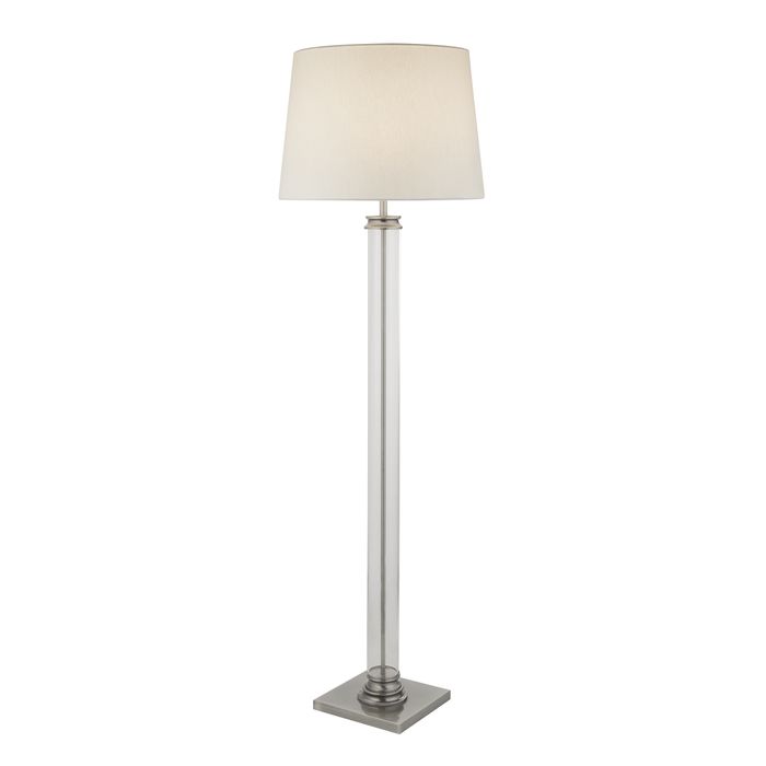 Pedestal Floor Lamp - Satin Silver, Glass & Cream Fabric