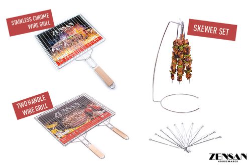 STAINLESS CHROME WIRE GRILLS AND SKEWER SET