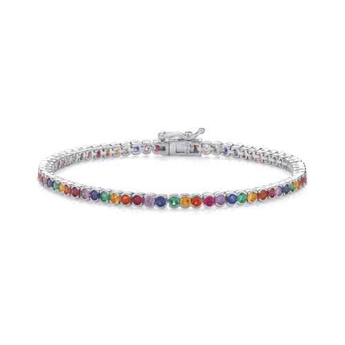 Rainbow cubic zirconia & silver tennis bracelet