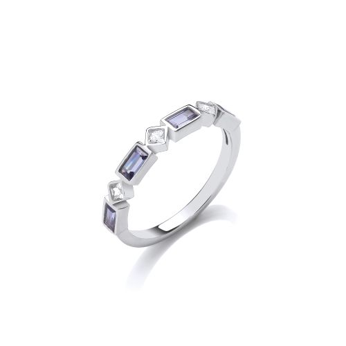 Emerald & Princess Cut Tanzanite Cubic Zirconia Band Ring