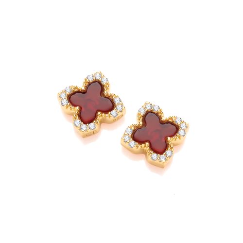 Silver, Gold & Red Mother of Pearl Vintage Style Clover Earrings