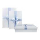 Set of 3 Rigid Gift Box, Baby Blue Box with Lid, Brown Interior and Satin Decorative Ribbon