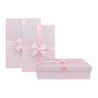 Set of 3 Rigid Gift Box, Baby Pink Box with Lid, Brown Interior and Satin Decorative Ribbon