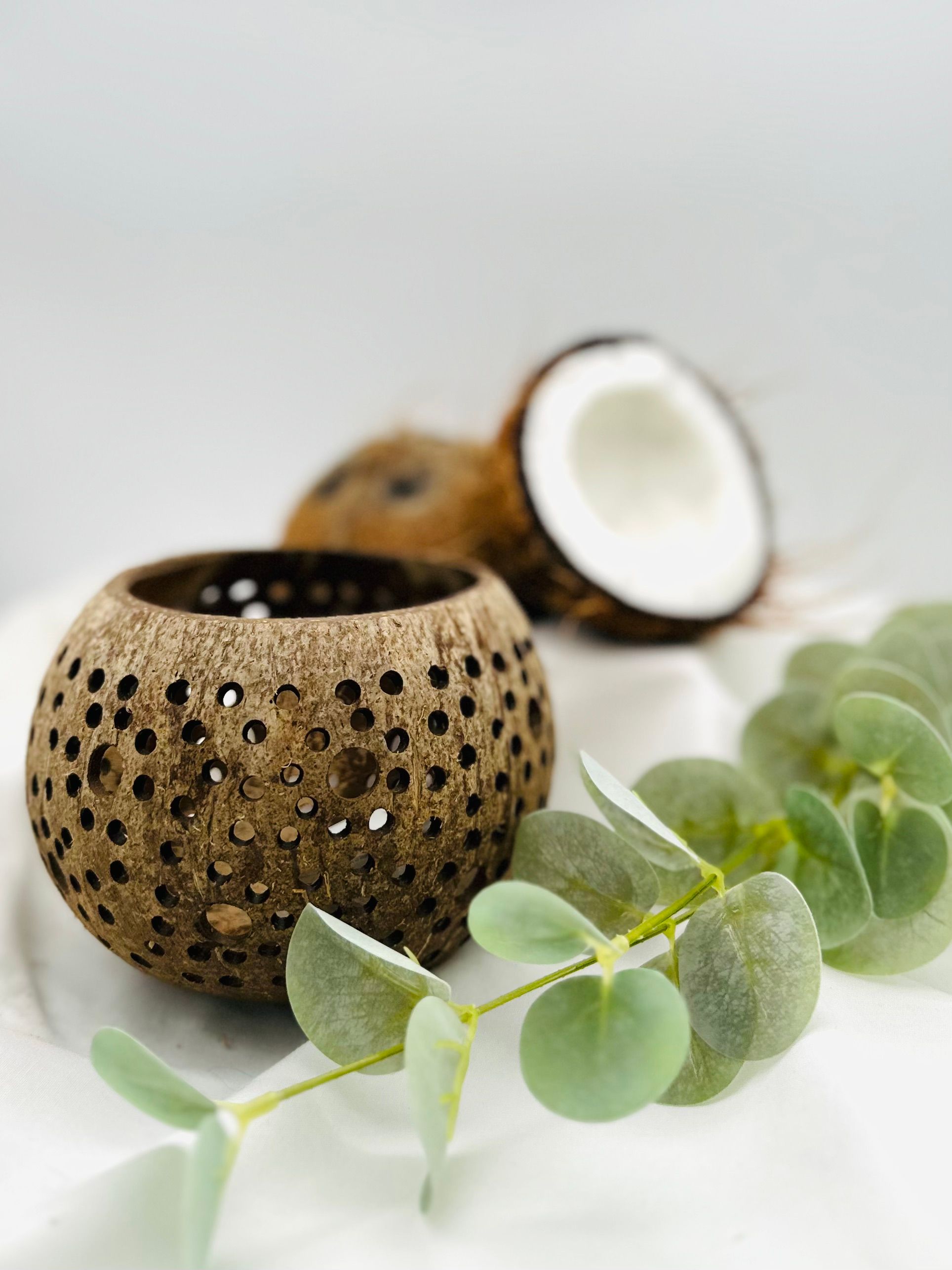 Coconut Shell Tea Light Holders and Sustainable Soy Wax Coconut Candle