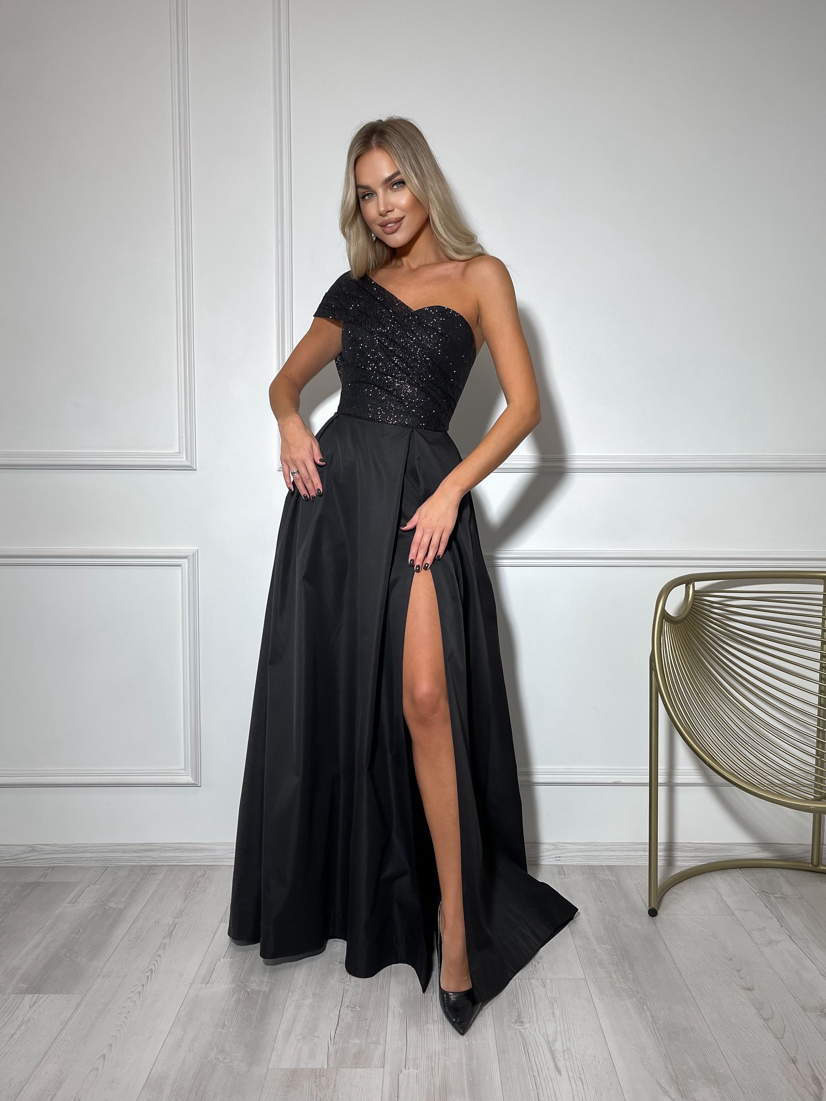 Starlit Elegance Maxi Asymmetrical Dress With Split