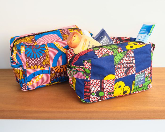 Upcycled Wash / Cosmetic / Toiletry Bag (Fabric Outer)
