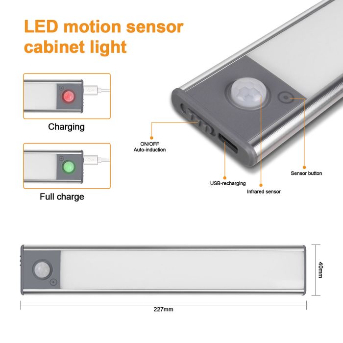 Under Cabinet Lights with Motion Sensor USB Rechargeable Tri-Tone Temperture Control 6500K/4200K/3000K LED (Pack of 2)