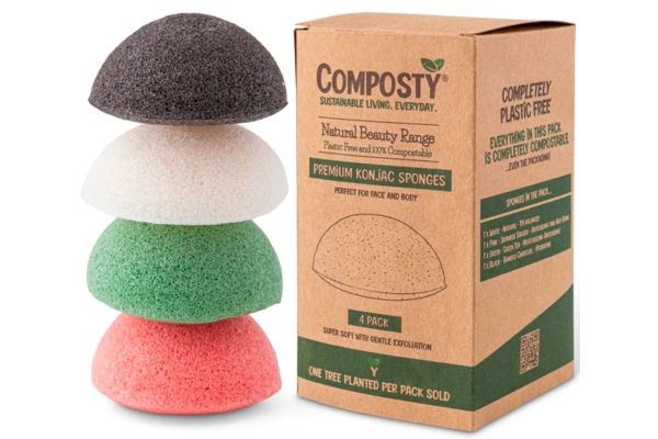 Composty® | Super Soft Konjac Facial Sponges | 4 Pack | Cleansing & Gentle Exfoliating | Compostable | Sustainable | Plastic Free