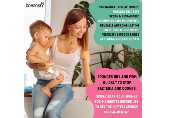 Composty® | Konjac Baby Bath Sponges | 3 Pack | The Softest Baby Sponge | Sustainable | Compostable | Plastic-Free