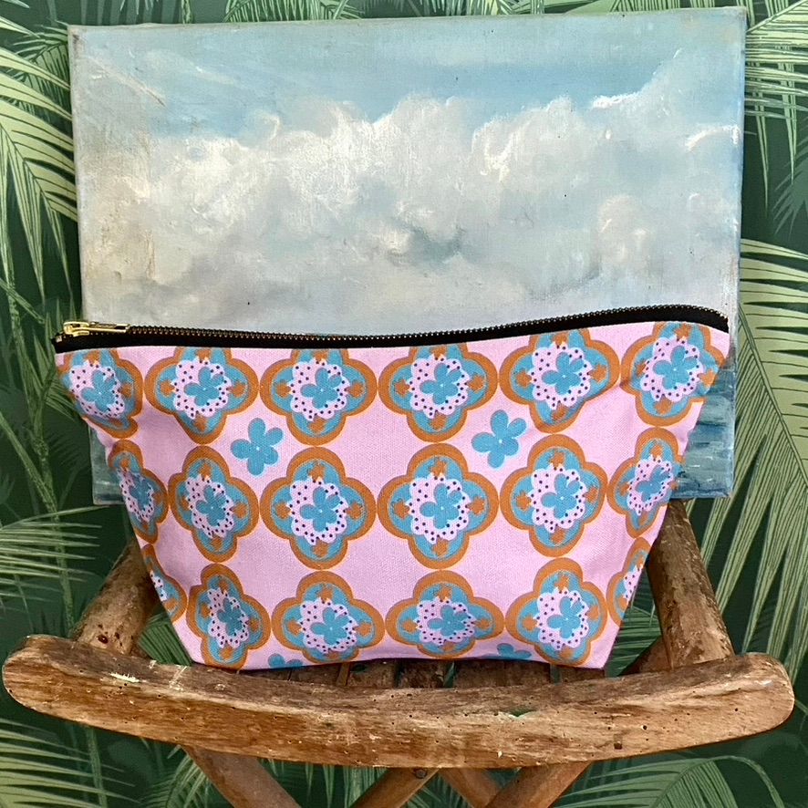 Cool Reflection Pink daisy Tile Premium Wash Bag