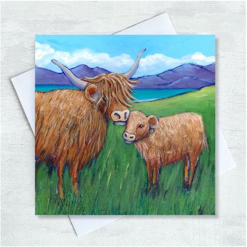 Highland Cow & Calf Greetings Card