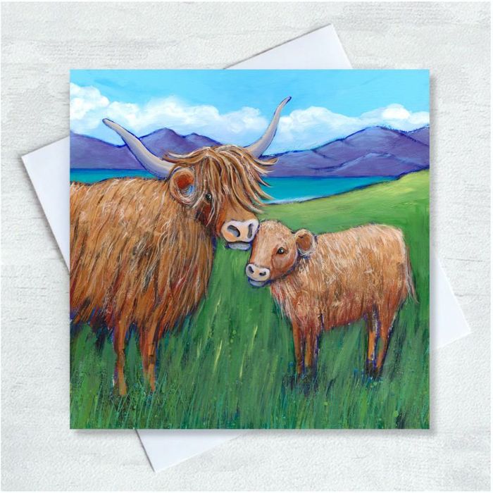 Highland Cow & Calf Greetings Card Spring Fair 2025