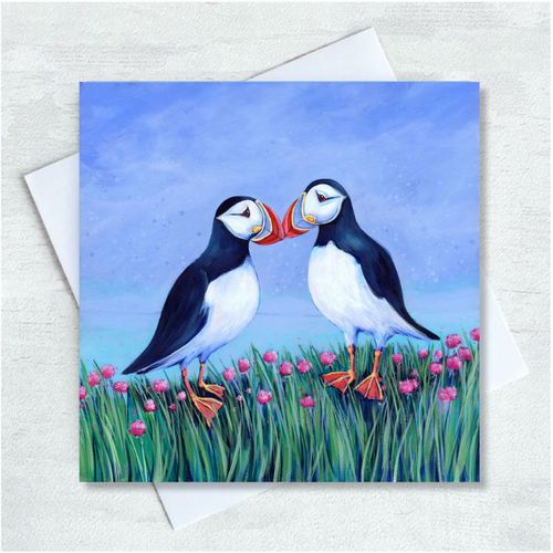 Puffins and Sea Pinks - Greetings Card