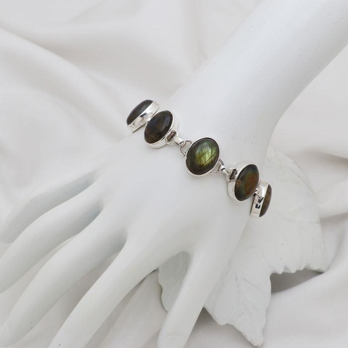 Natural Labradorite Bracelet in Sterling Silver