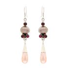 Natural Rose Quartz, Garnet and Pearl Earring in Sterling Silver