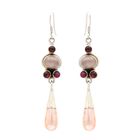 Natural Rose Quartz, Garnet and Pearl Earring in Sterling Silver