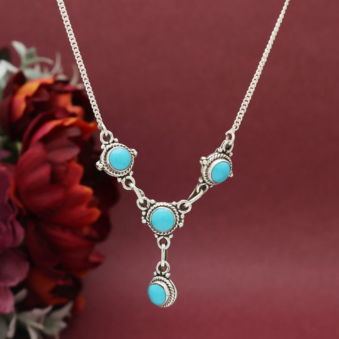 Natural Turquoise Necklace in 925 Sterling Silver
