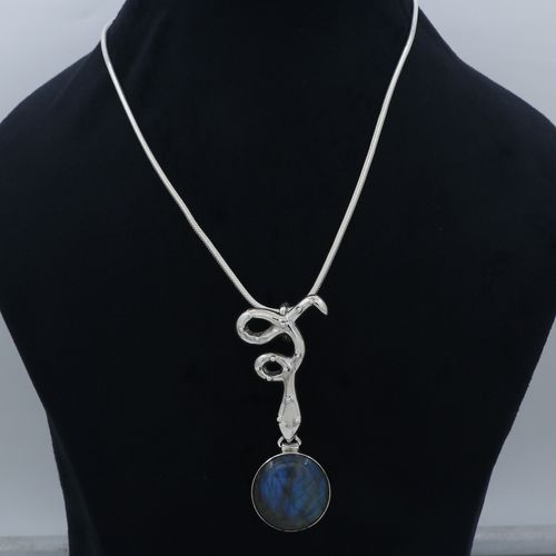 Natural Labradorite Snake Pendant in 925 Sterling Silver