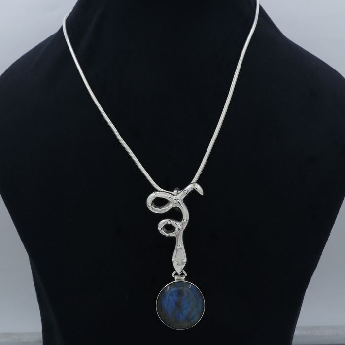 Natural Labradorite Snake Pendant in 925 Sterling Silver